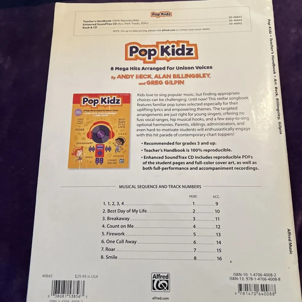 POP KIDZ: 8 MEGA HITS ARRANGED FOR UNISON VOICES By Andy Beck & Alan Billingsley